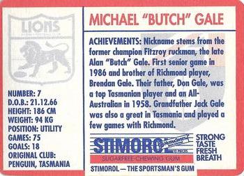 1991 Scanlens Stimorol #123 Michael Gale Back